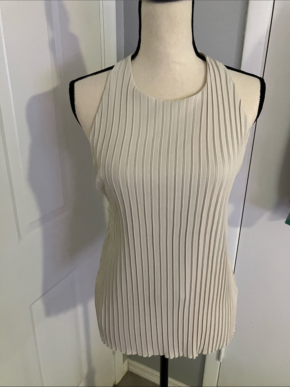 Zara Cream Ribbed Pleated Tank Top